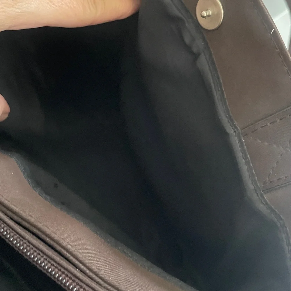 Jourdan vintage pradastyle Brown Leather Tote Bag 15” x12” zip button closure